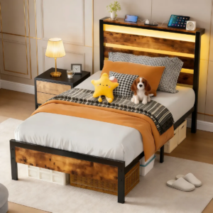 Base Cama Individual Con Cabecero Luz Led Enchufes