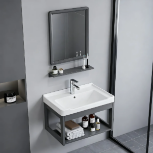 Lavabo Baño Rectangular Moderno Espejo Y Estante Minimalista